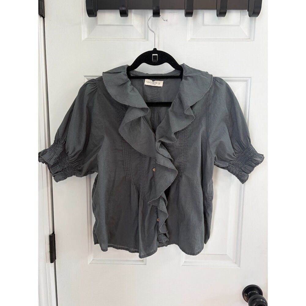 Natural Life 100% Cotton Isabella Grey Smocked Blouse Size Small